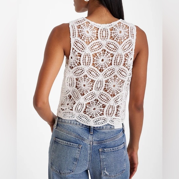 Express White Crochet V Neck Button Up Vest NWT - Picture 8 of 9